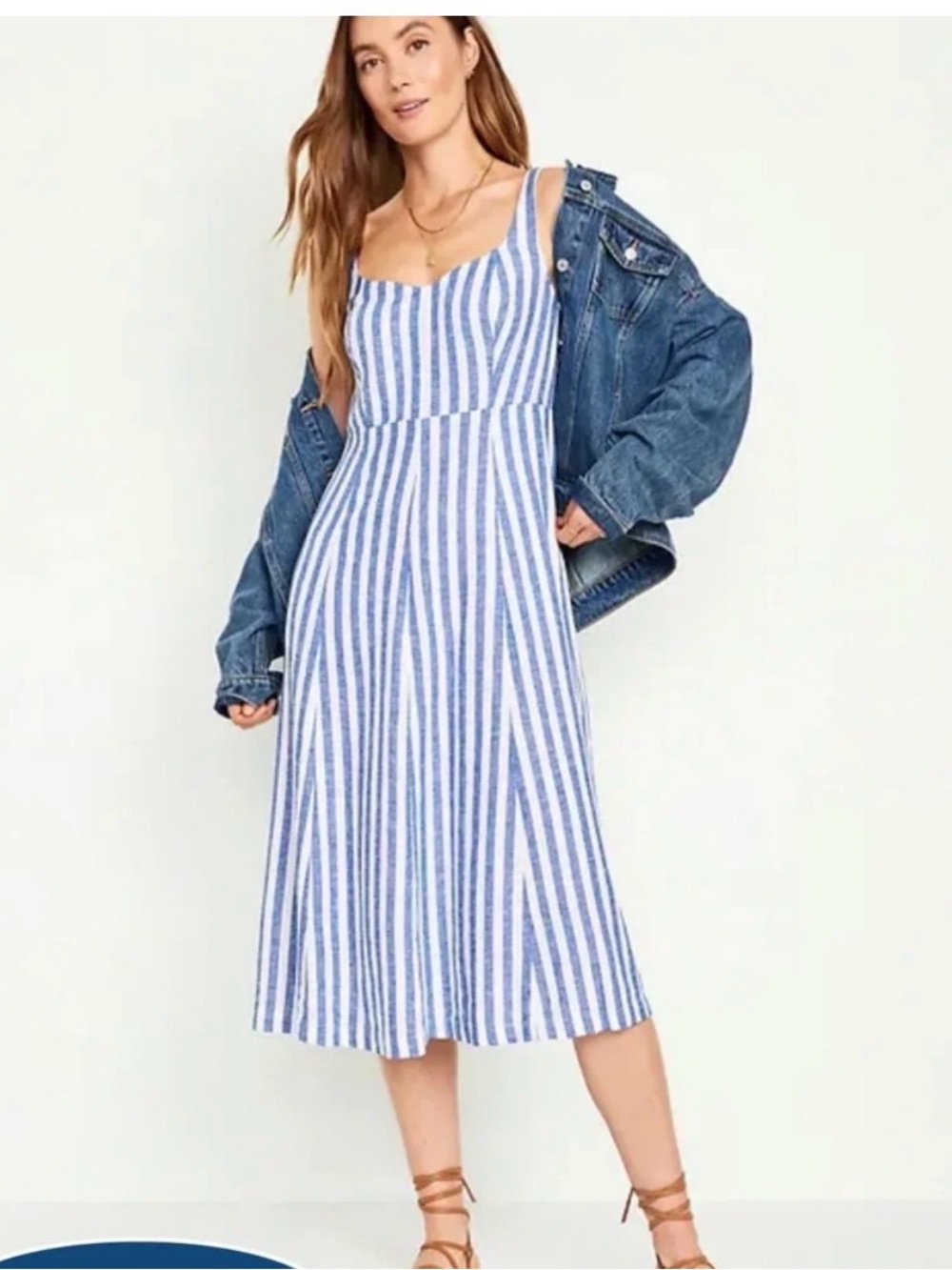 Old Navy Blue and White Striped Midi Dress
